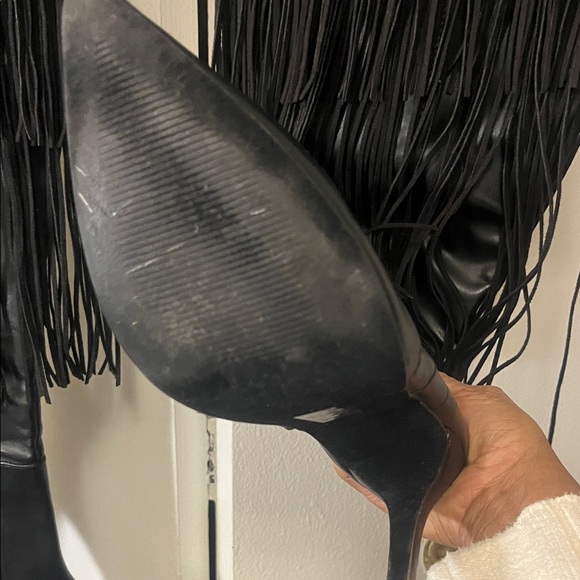 Michael Antonio Black Fringe Heeled Boots - Picture 6 of 10